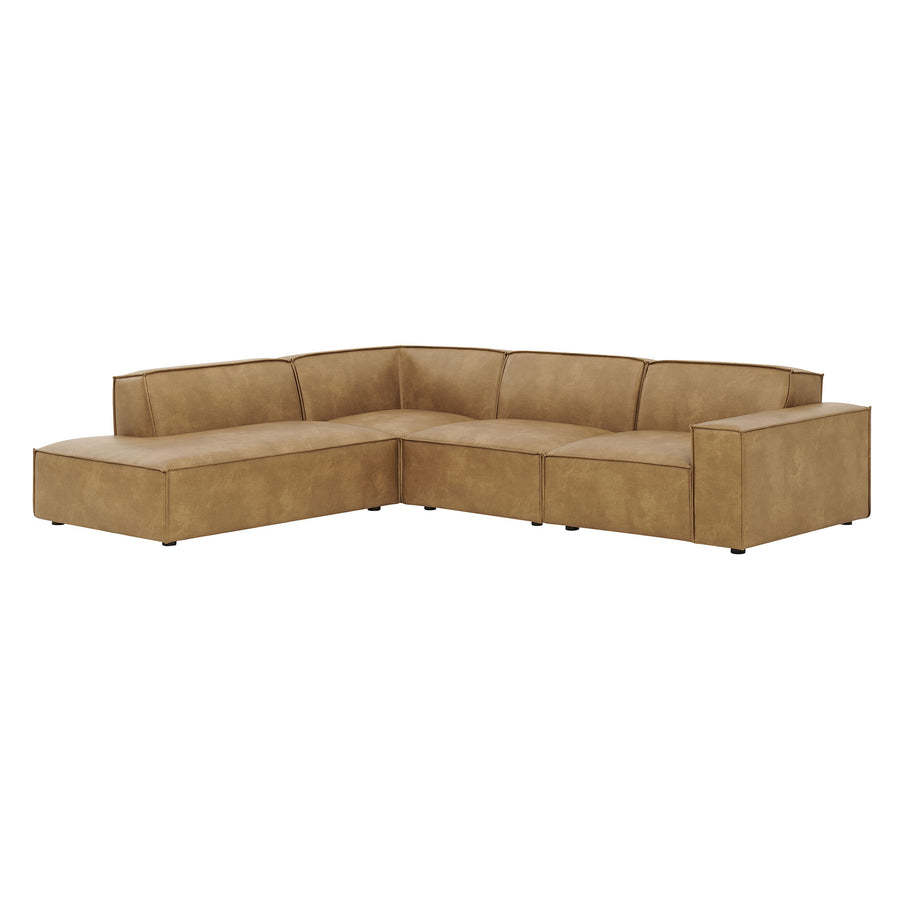 Atlas 4-Piece Vegan Leather Modular L-Shaped Sofa in Toast