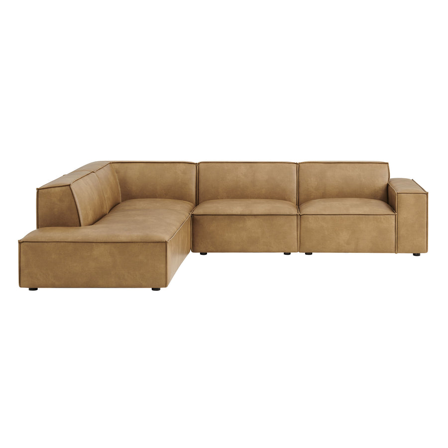Atlas 4-Piece Vegan Leather Modular L-Shaped Sofa in Toast