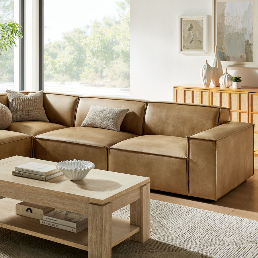 Atlas 4-Piece Vegan Leather Modular L-Shaped Sofa in Toast