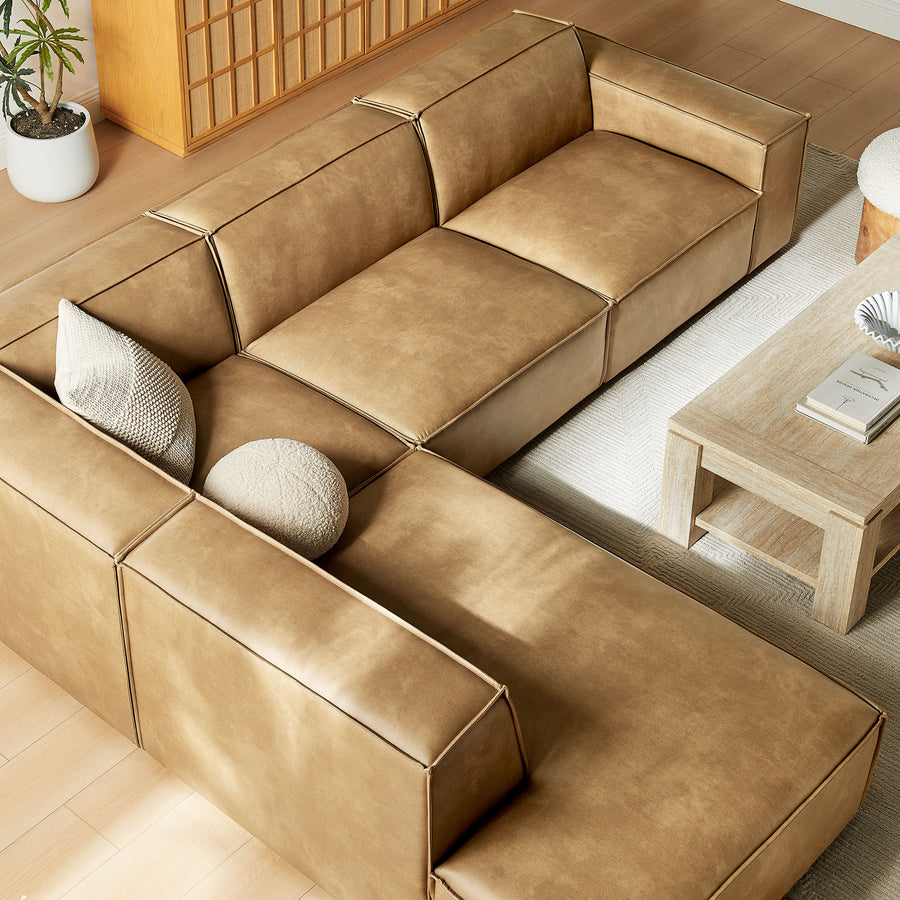 Atlas 4-Piece Vegan Leather Modular L-Shaped Sofa in Toast