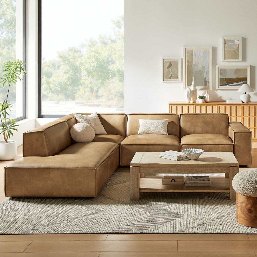 Atlas 4-Piece Vegan Leather Modular L-Shaped Sofa in Toast
