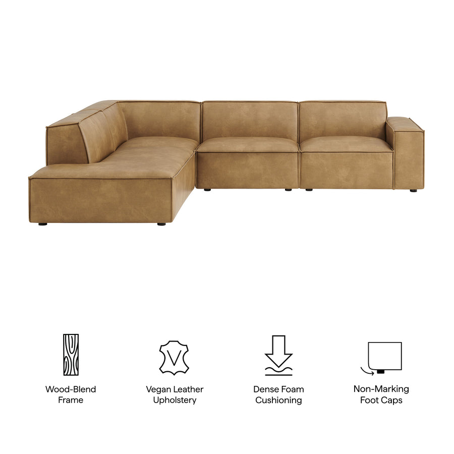 Atlas 4-Piece Vegan Leather Modular L-Shaped Sofa in Toast