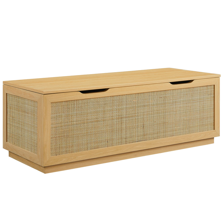 Wren 47" Rattan Storage Bench in Oak
