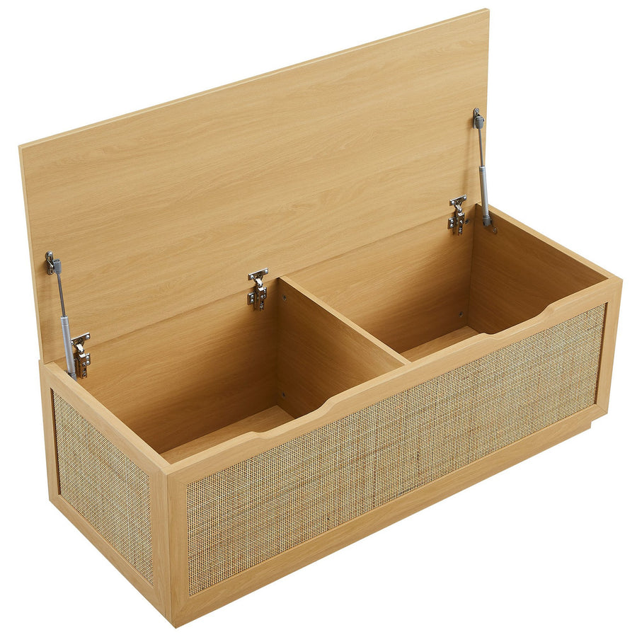 Wren 47" Rattan Storage Bench in Oak