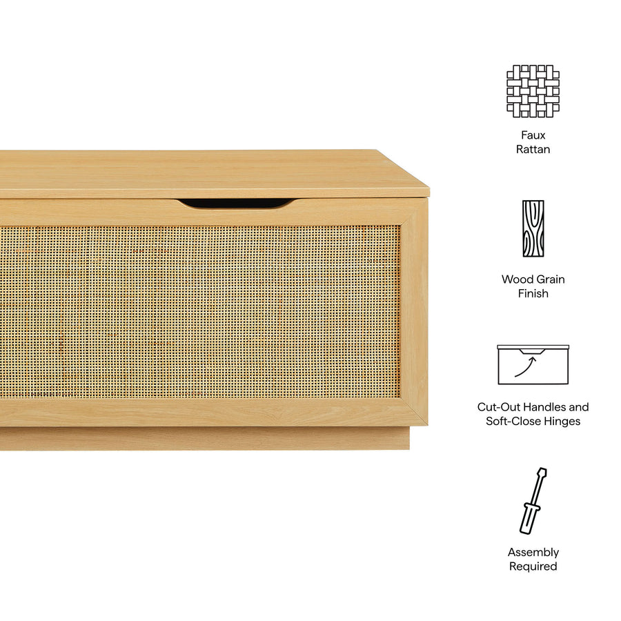 Wren 47" Rattan Storage Bench in Oak