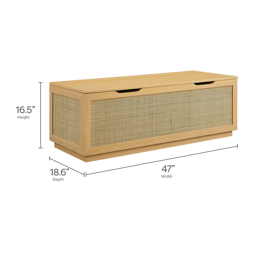 Wren 47" Rattan Storage Bench in Oak