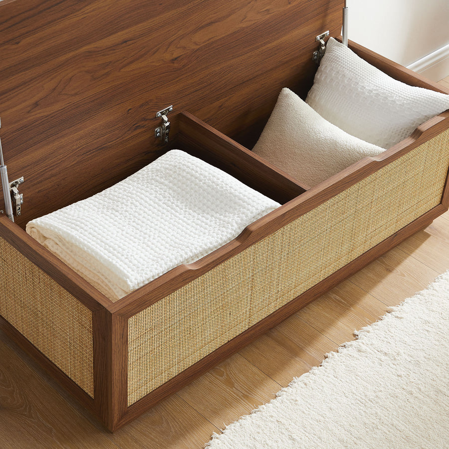 Wren 47" Rattan Storage Bench in Walnut
