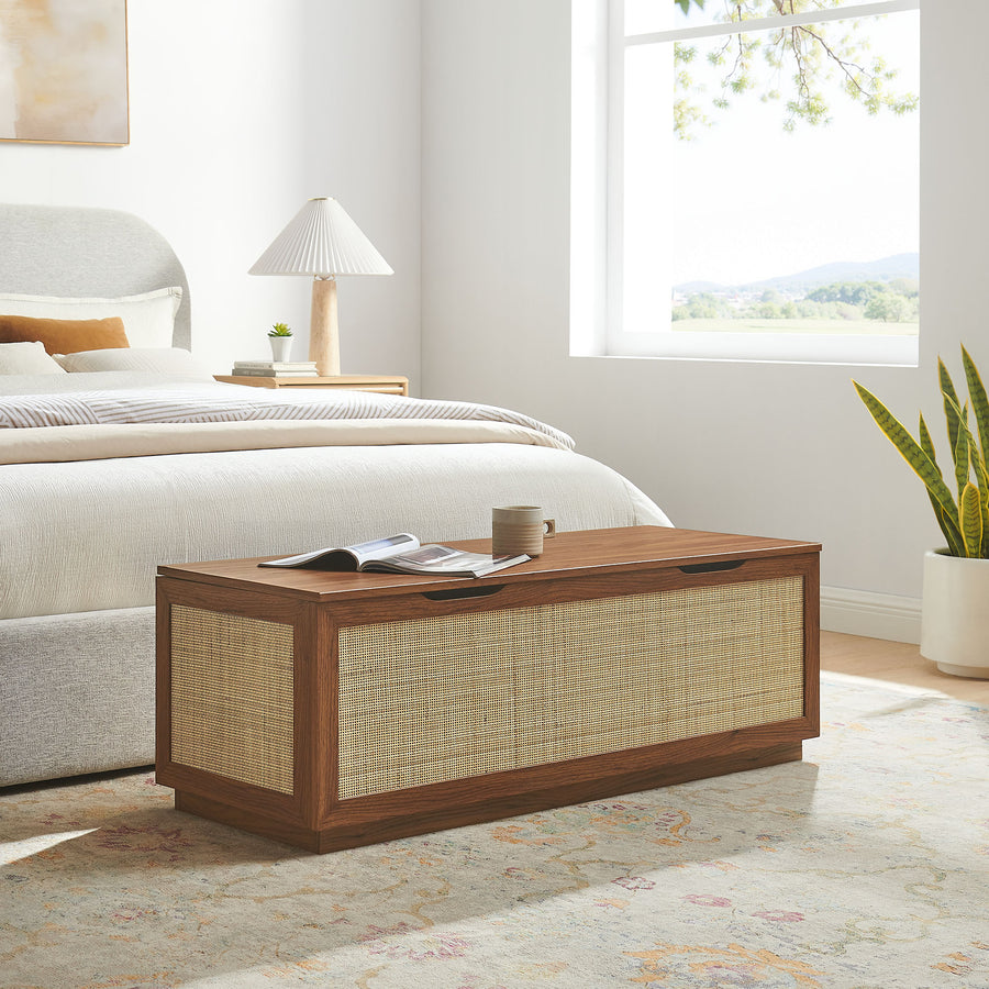 Wren 47" Rattan Storage Bench in Walnut