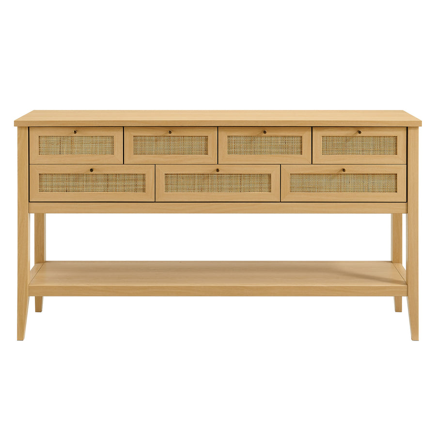 Wren 62 Inch Rattan Console Table in Oak