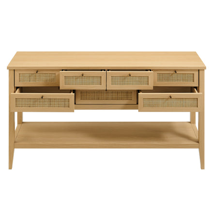 Soma 62 Inch Rattan Console Table in Oak