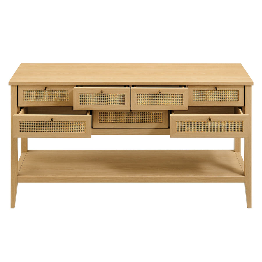Wren 62 Inch Rattan Console Table in Oak