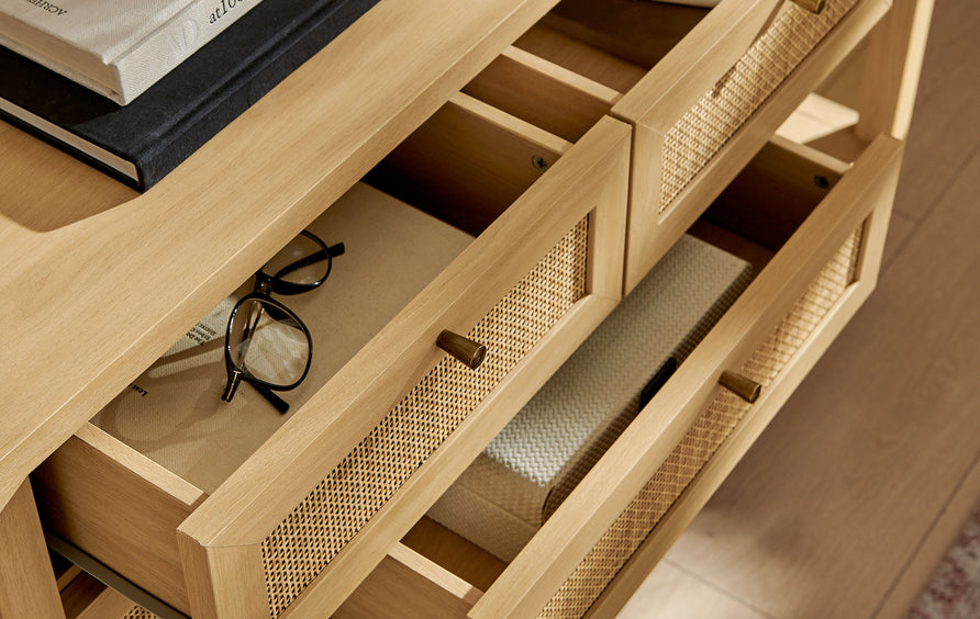 Wren 62 Inch Rattan Console Table in Oak