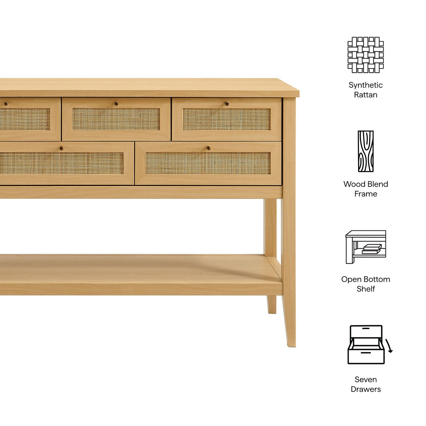 Wren 62 Inch Rattan Console Table in Oak