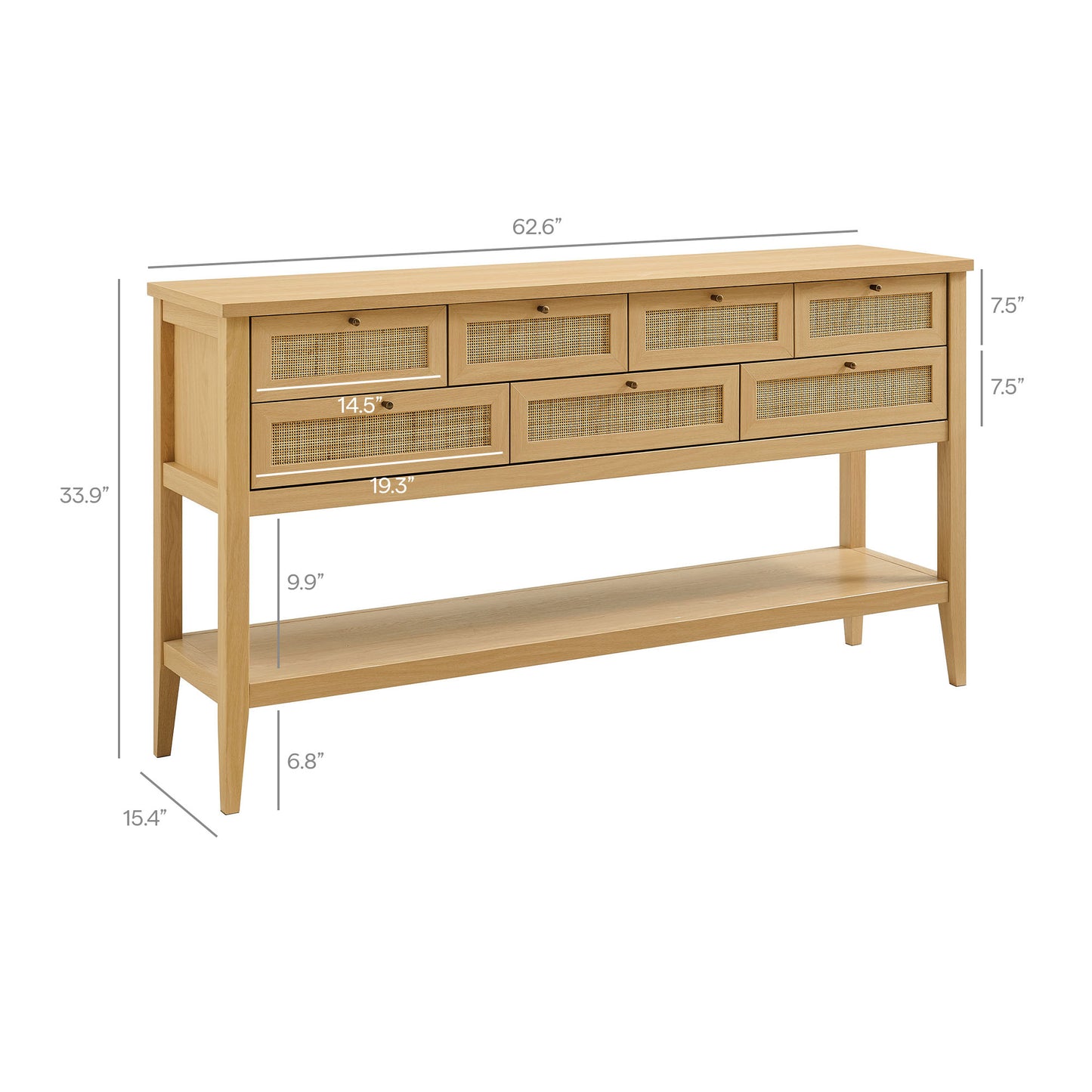 Wren 62 Inch Rattan Console Table in Oak