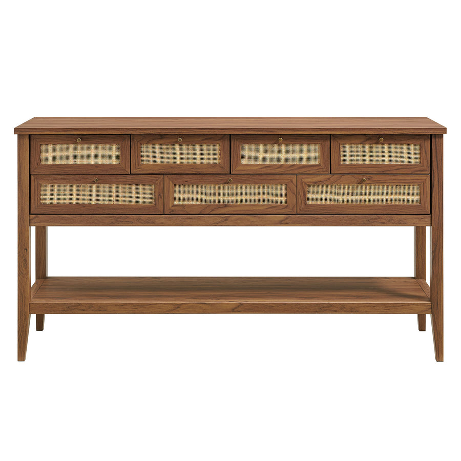 Wren 62 Inch Rattan Console Table in Walnut