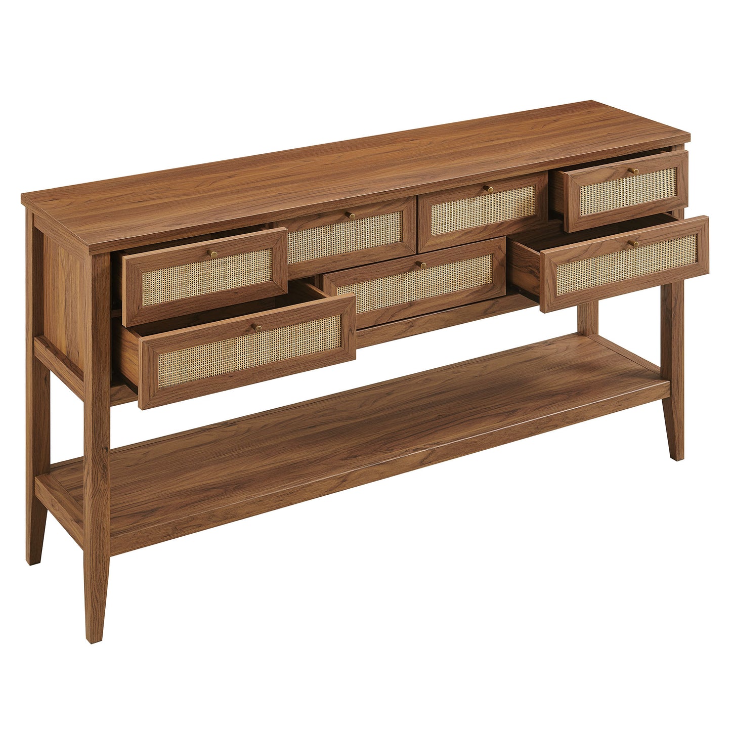 Wren 62 Inch Rattan Console Table in Walnut
