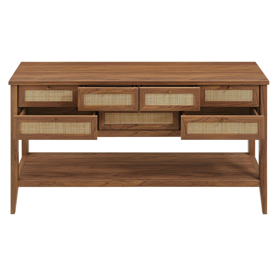 Wren 62 Inch Rattan Console Table in Walnut