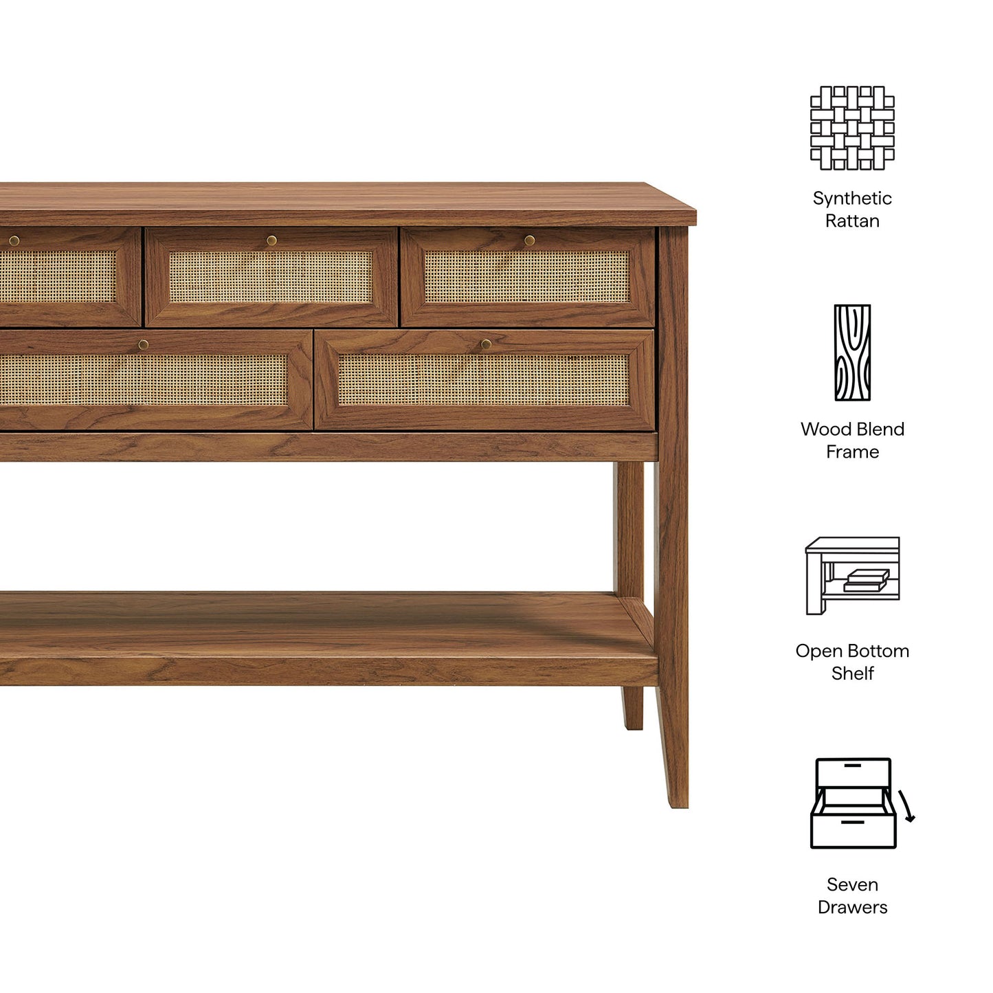 Wren 62 Inch Rattan Console Table in Walnut