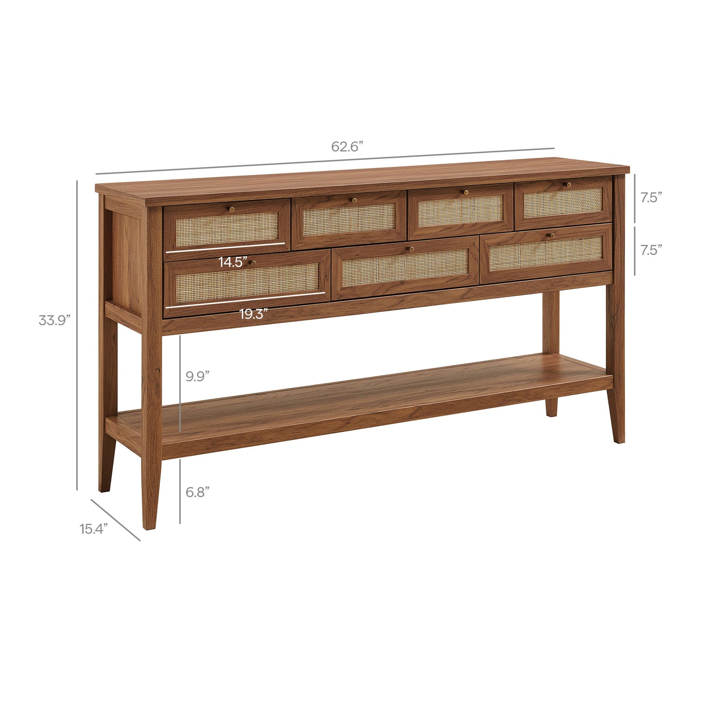 Wren 62 Inch Rattan Console Table in Walnut