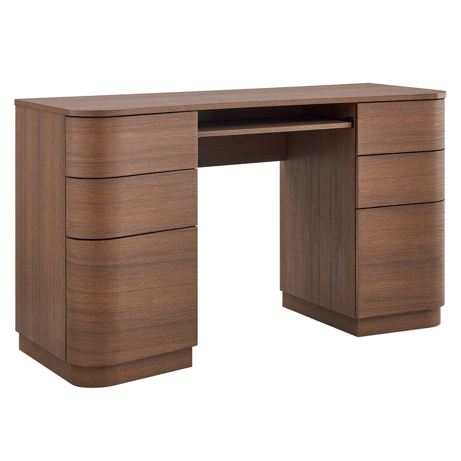 Mosaic 55" 6-Drawer Curved Office Desk in Brushed Brown Oak