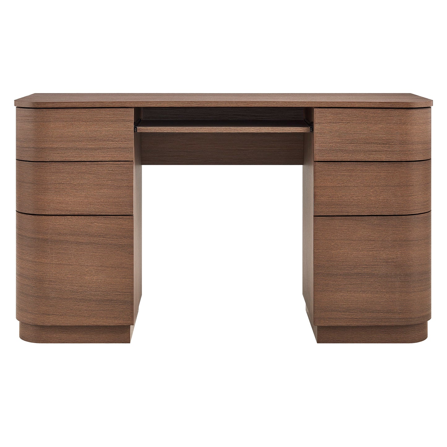 Mosaic 55" 6-Drawer Curved Office Desk in Brushed Brown Oak