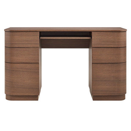 Mirae 55" 6-Drawer Curved Office Desk in Brushed Brown Oak