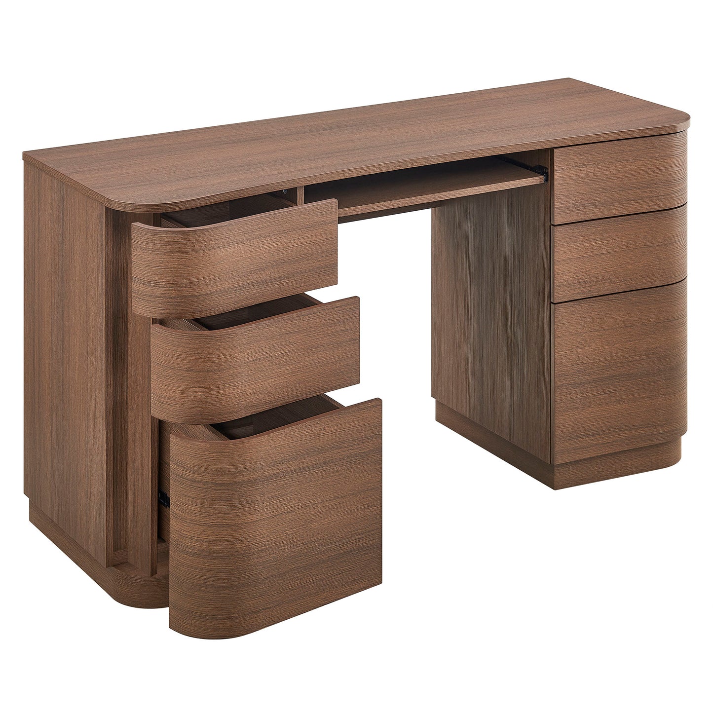 Mosaic 55" 6-Drawer Curved Office Desk in Brushed Brown Oak