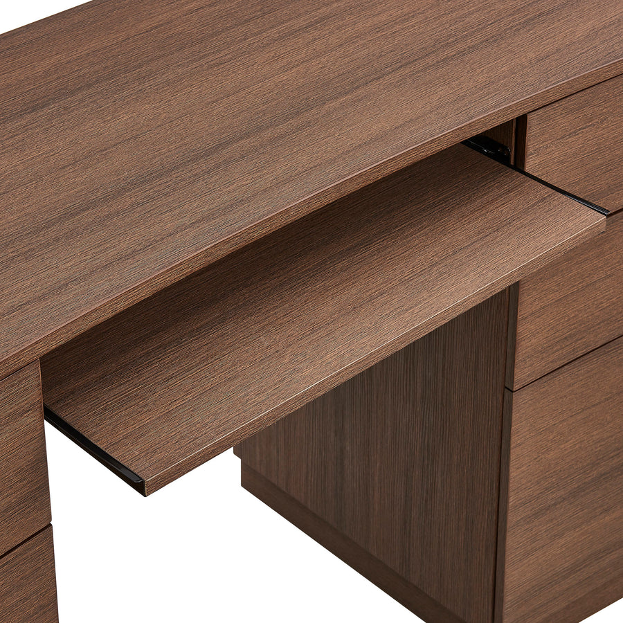 Mosaic 55" 6-Drawer Curved Office Desk in Brushed Brown Oak