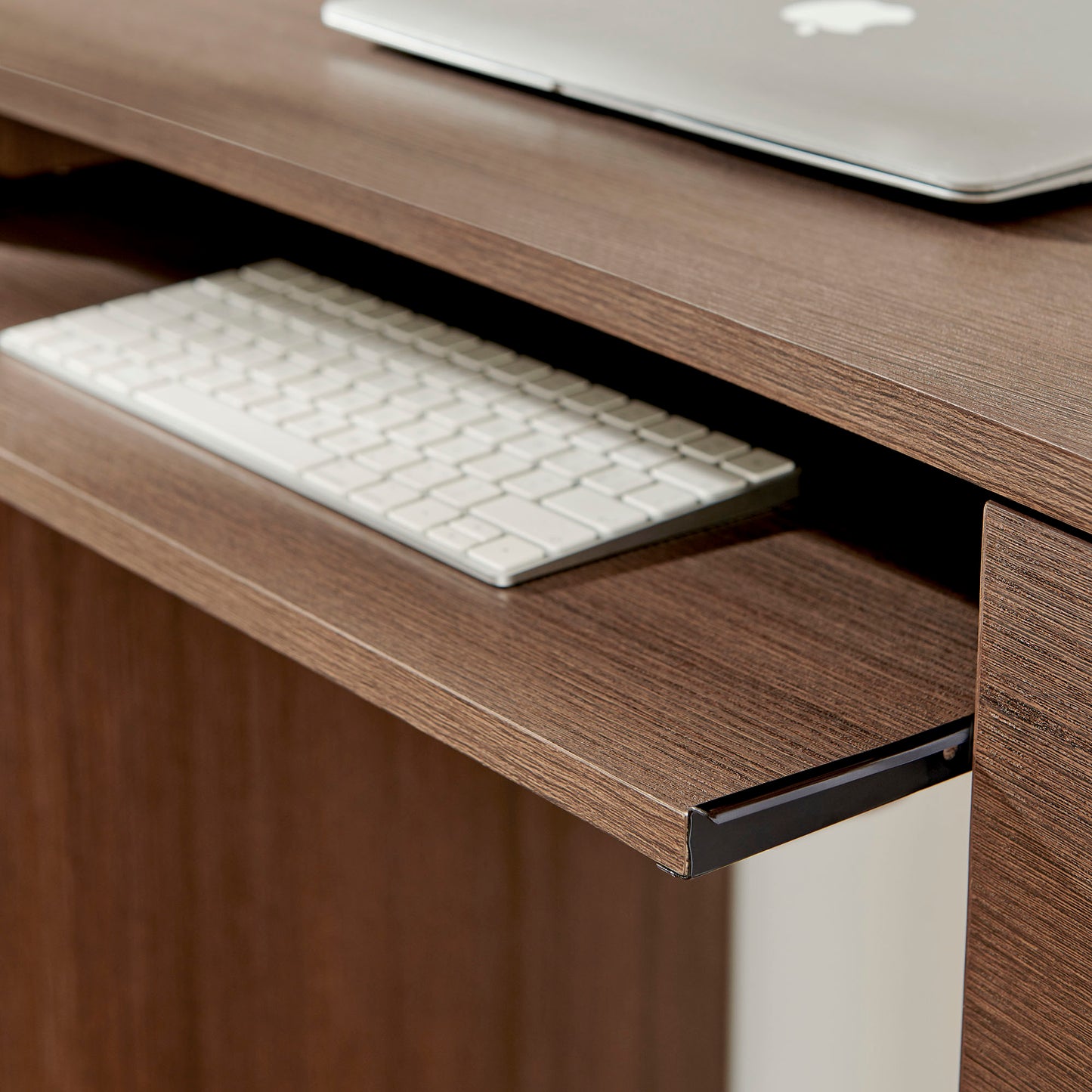 Mosaic 55" 6-Drawer Curved Office Desk in Brushed Brown Oak