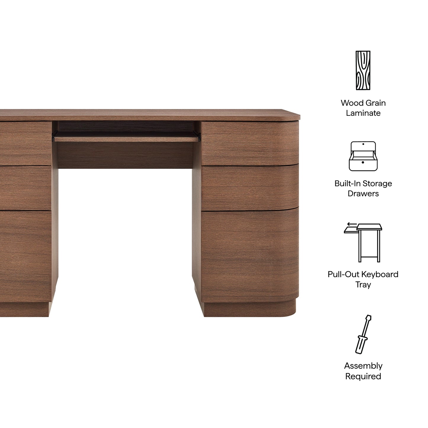 Mosaic 55" 6-Drawer Curved Office Desk in Brushed Brown Oak