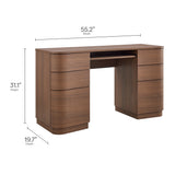 Mosaic 55" 6-Drawer Curved Office Desk in Brushed Brown Oak
