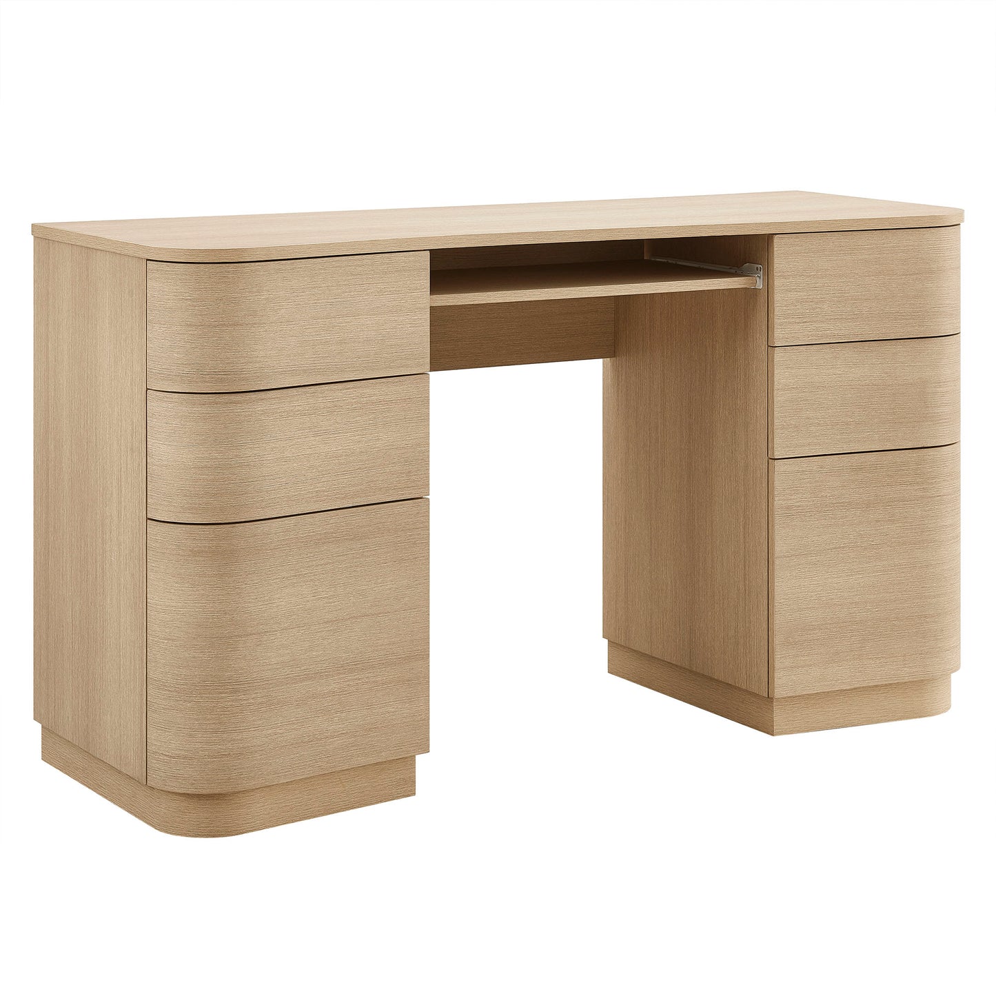 Mosaic 55" 6-Drawer Curved Office Desk in Brushed Light Oak