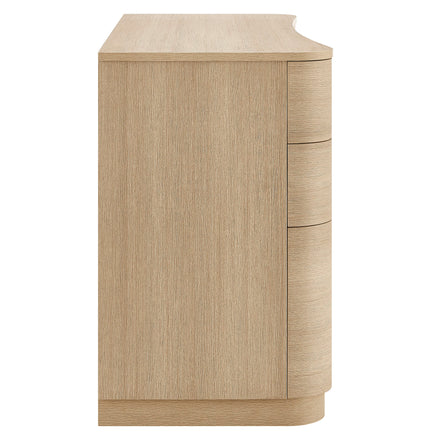 Mirae 55" 6-Drawer Curved Office Desk in Brushed Light Oak