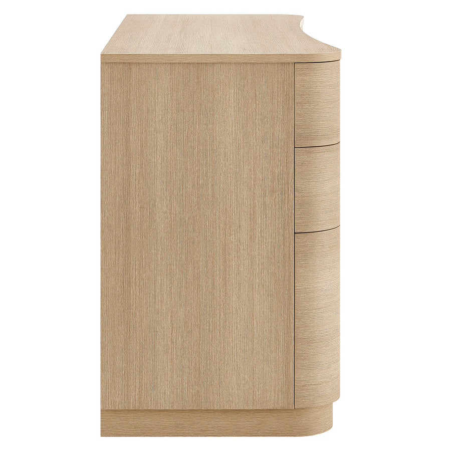 Mosaic 55" 6-Drawer Curved Office Desk in Brushed Light Oak