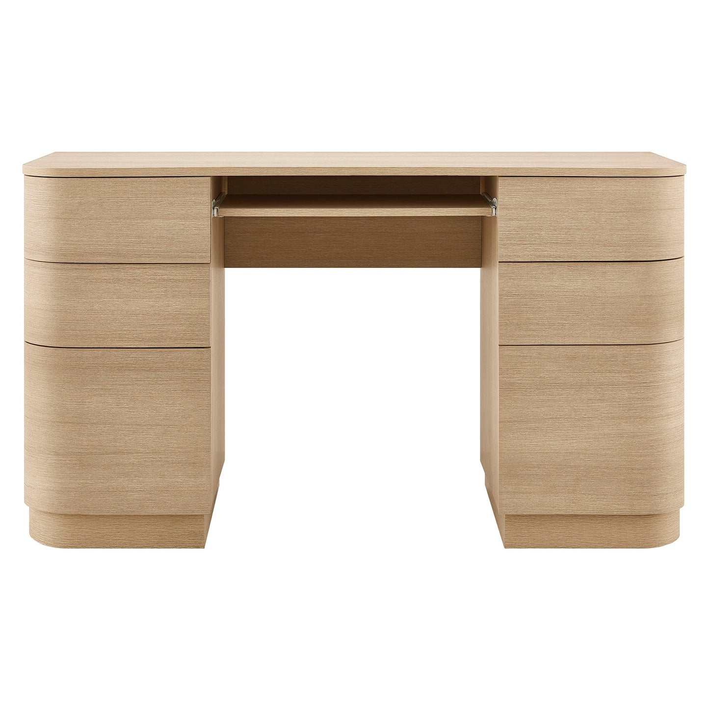 Mosaic 55" 6-Drawer Curved Office Desk in Brushed Light Oak