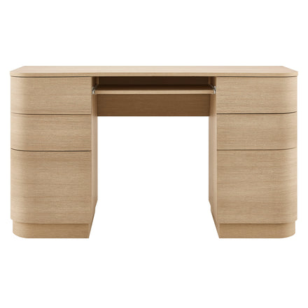 Mirae 55" 6-Drawer Curved Office Desk in Brushed Light Oak