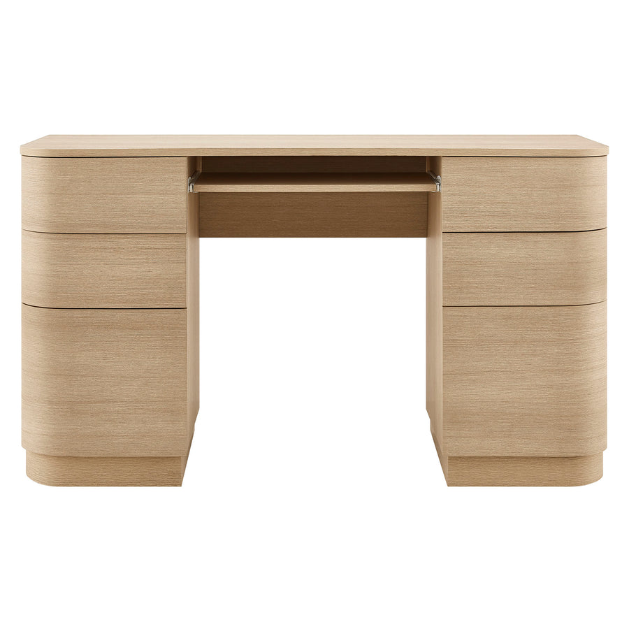 Mosaic 55" 6-Drawer Curved Office Desk in Brushed Light Oak