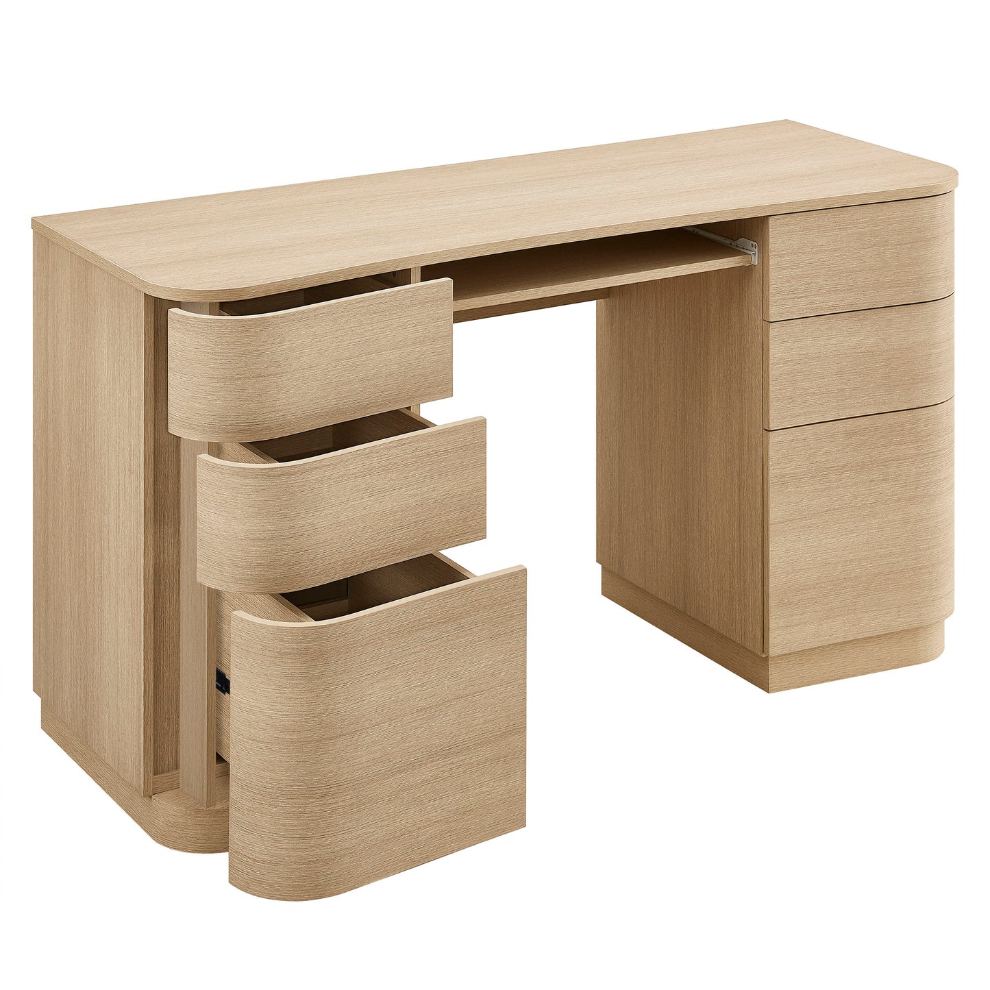 Mosaic 55" 6-Drawer Curved Office Desk in Brushed Light Oak