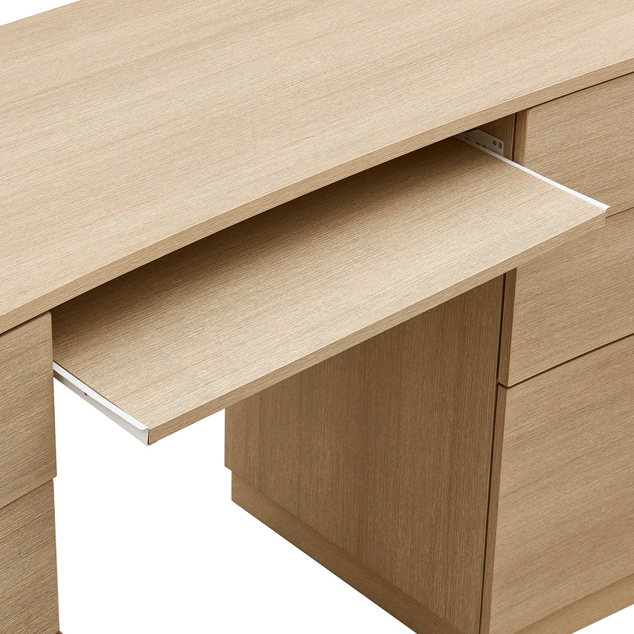 Mosaic 55" 6-Drawer Curved Office Desk in Brushed Light Oak