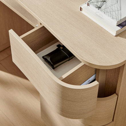 Mirae 55" 6-Drawer Curved Office Desk in Brushed Light Oak