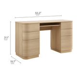 Mosaic 55" 6-Drawer Curved Office Desk in Brushed Light Oak