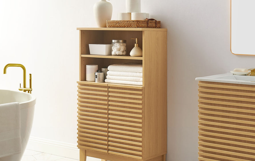 Vera Freestanding Bathroom Storage Cabinet in Oak