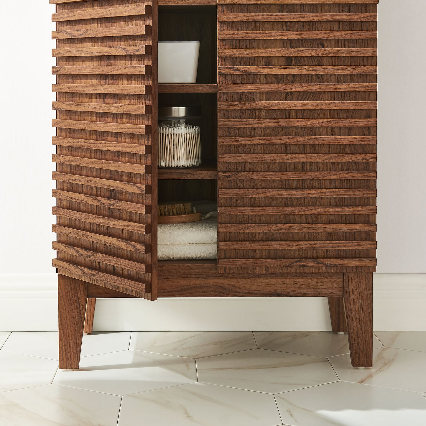 Vera Freestanding Bathroom Storage Cabinet in Walnut