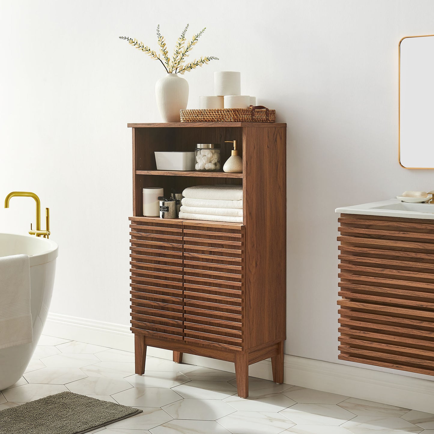 Vera Freestanding Bathroom Storage Cabinet in Walnut