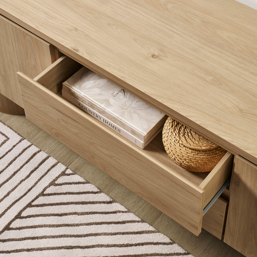 Laurel 71 Inch Oval TV Cabinet in Light Oak