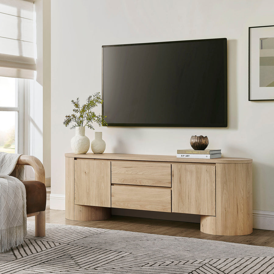 Laurel 71 Inch Oval TV Cabinet in Light Oak