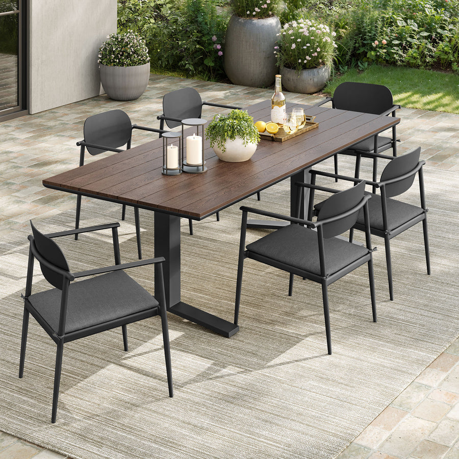 Amber 7-Piece Outdoor Patio Aluminum Dining Set in Charcoal