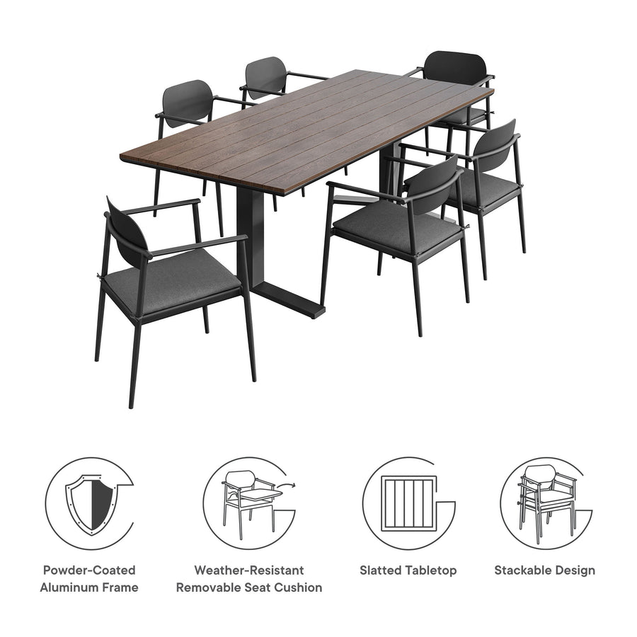 Amber 7-Piece Outdoor Patio Aluminum Dining Set in Charcoal