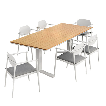 Aeris 7-Piece Outdoor Patio Aluminum Dining Set in White Light Gray
