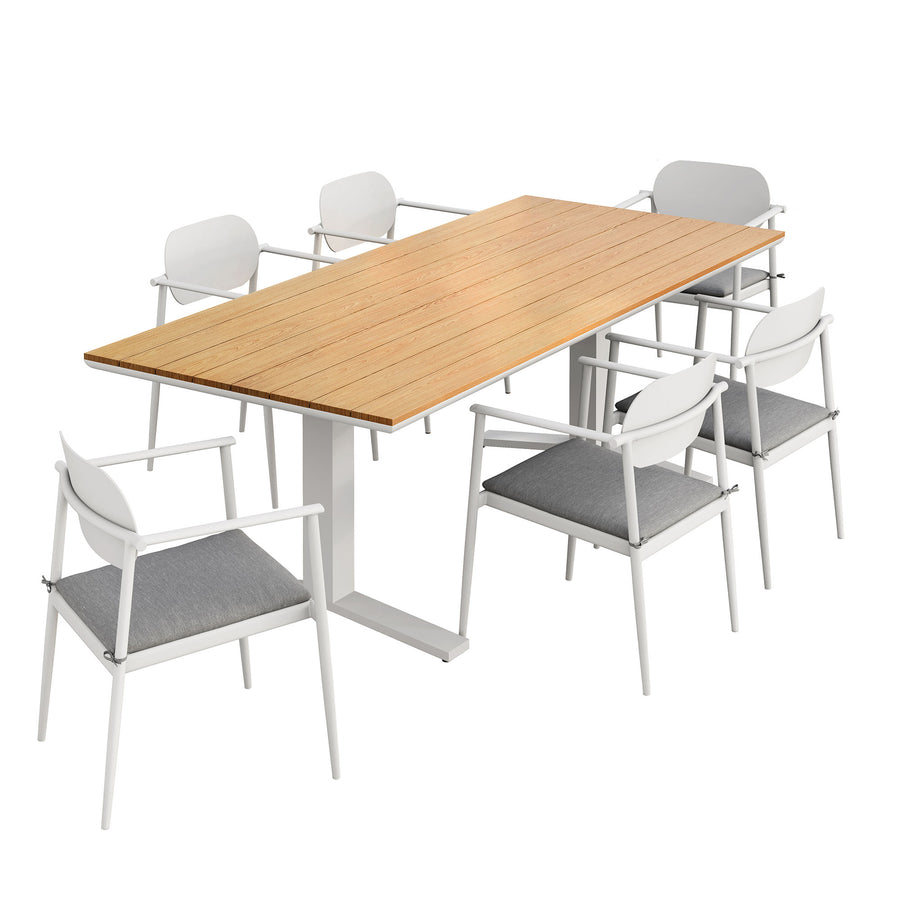 Amber 7-Piece Outdoor Patio Aluminum Dining Set in White Light Gray